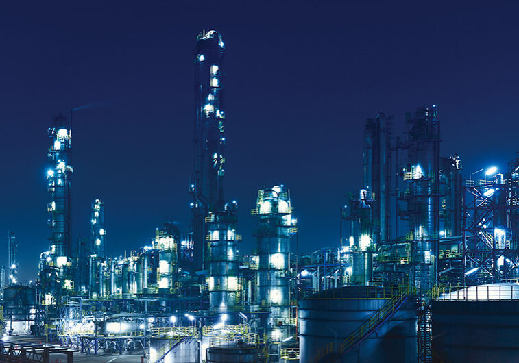Oil Refinery, chemical &amp; petrochemical plant at night.